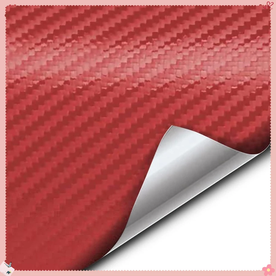 Automotive Adhesive Film, Glossy Red Twill Weave Carbon Wrap with Easy Air Release Technology for Car Hood, Door, Interior Trim