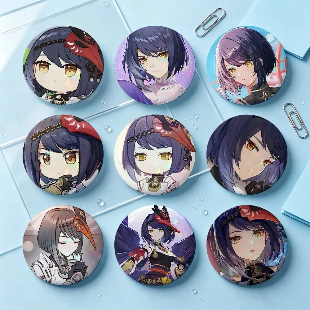Kujou Sara Genshin Impact Badges 25 32 44 58 75 Mm Round Cosplay Pin Bag Decor Fans Collect Friends Gifts Brooch Souvenir