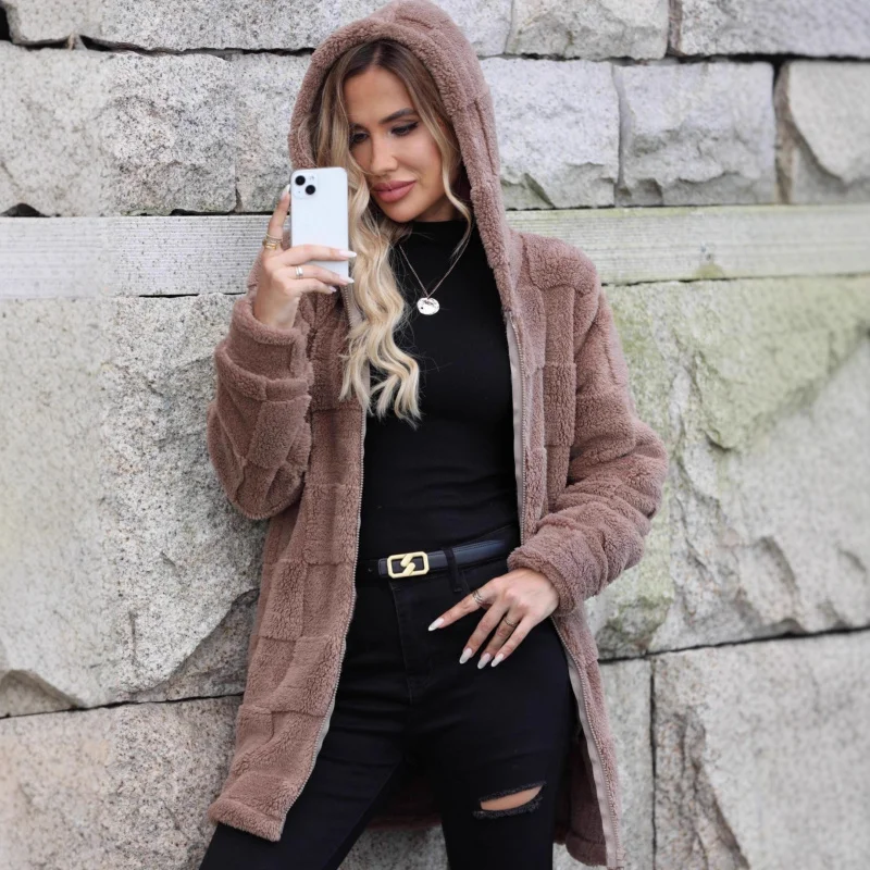 خريف شتاء جديد الملابس النسائية الأوروبية والأمريكية فضفاضة مقنعين سترة طويلة محشوة معطف #1