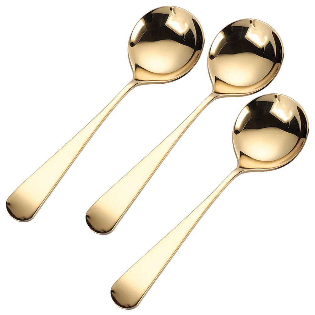

Stainless Steel Round Spoon Slotted Scoops for Hot Chocolate Stirring Soup Tableware Golden Dinner Serving Dessert Kitchen