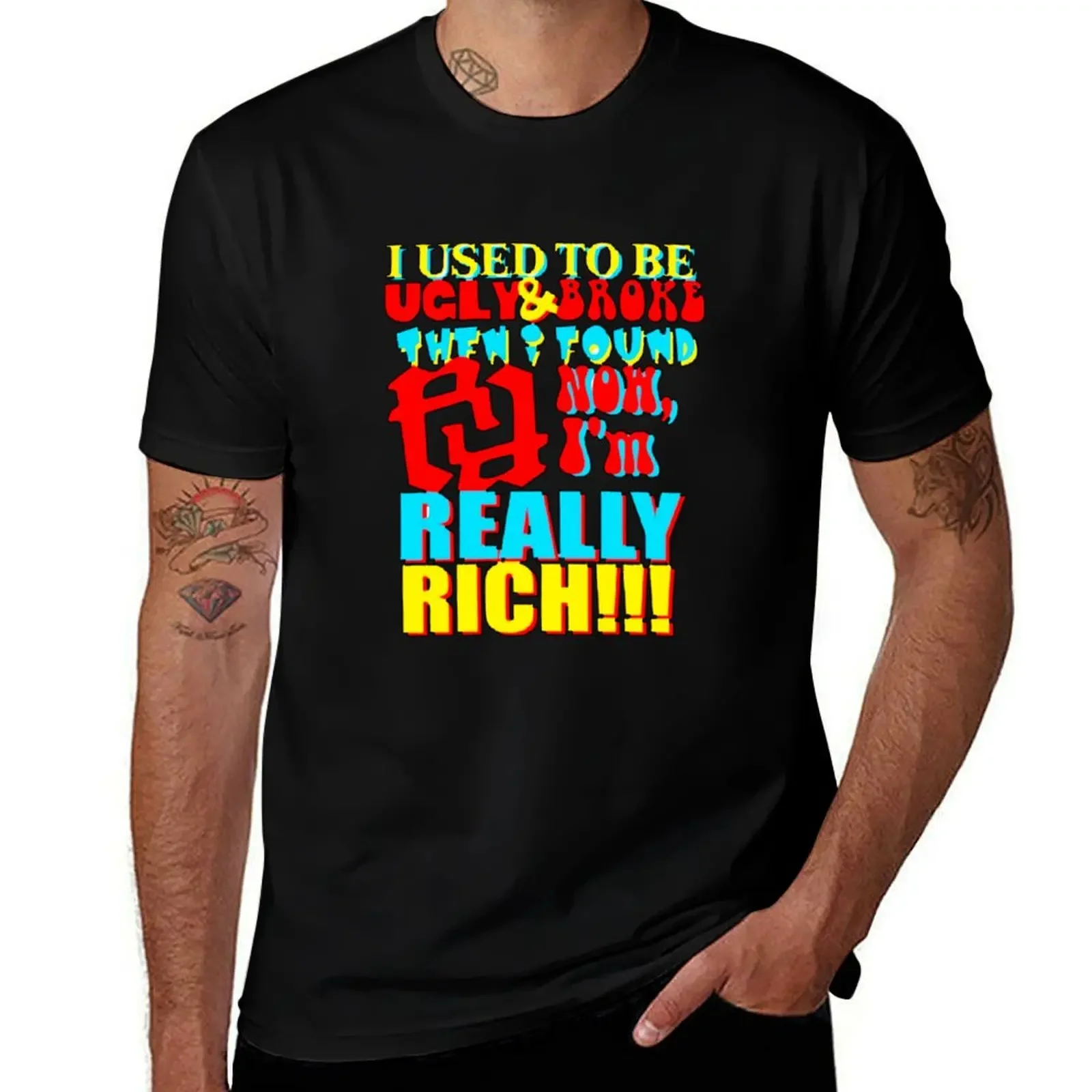 I USED TO BE UGLY AND BROKE THEN I FOUND RR NOW IM REALLY RICH KANKAN RR T-Shirt anime tshirt mens graphic t-shirts big and tall