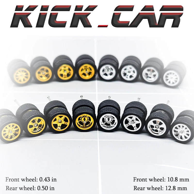 

KicarMod 1/64 Wheels Rubber Tires Front Small Rear Big Tyres for Diecast Model Toy Sports Muscle Car Hot Wheels Modified Parts