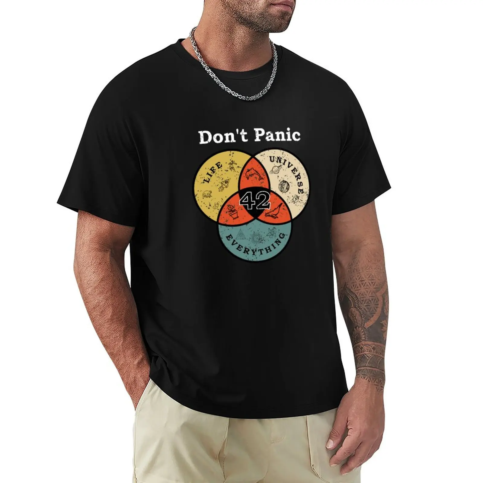 42 Don&x27;t Panic Life Universe Everything Hitchhiker Guide Galaxy T-Shirt T-Shirt hippie clothes funny t shirt Men's t-shirts