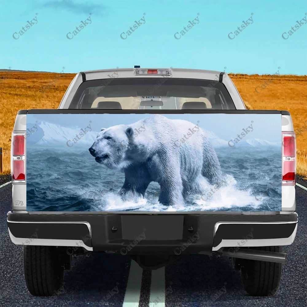 White Polar Bear Print Car Tail Trunk Protect Vinly Wrap Sticker Decal Auto Hood Decoration Engine Cover for SUV Off-road Pickup