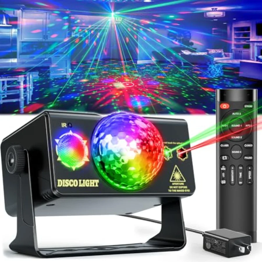 

Party Lights Dj Disco Light Disco Ball Light LED Stage Strobe Lights Projector Sound Activated with Remote Control for Parties