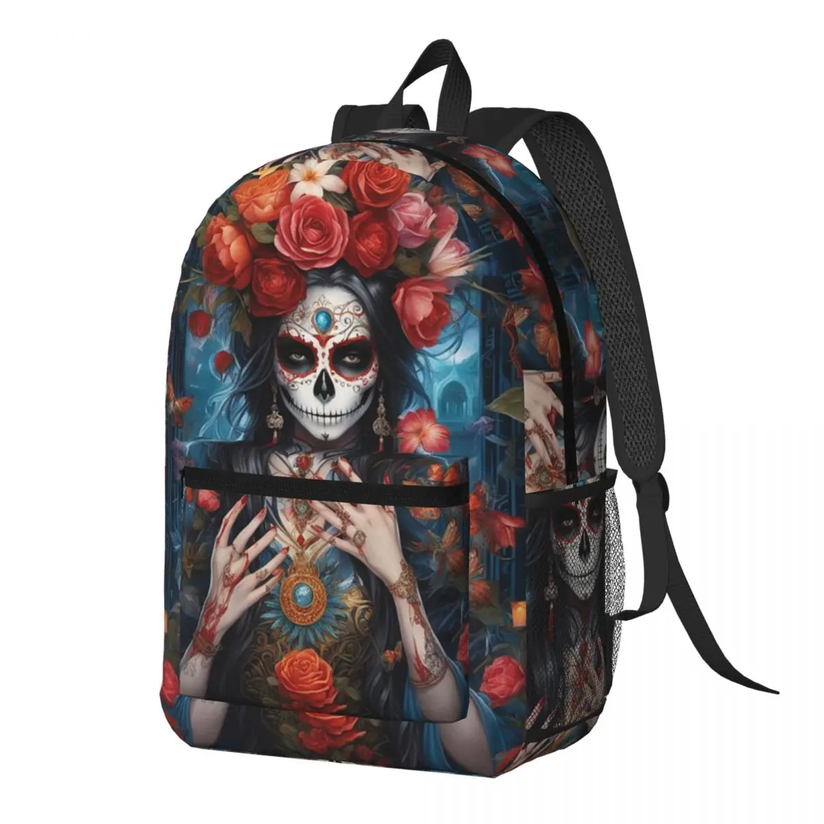 

Mexican Catrina Sugar Skull Lady Backpack Daypack Large Capacity Kids BookBag School Bag Shoulder Bags for Men Women