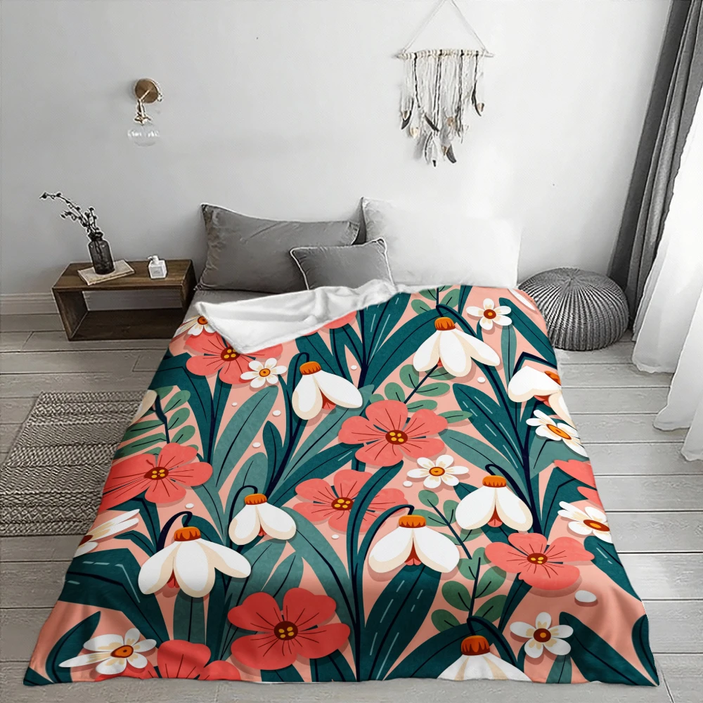 Boho Floral Botanical Throw Blanket Sofa Couch Decor Cozy Chunky Knit Living Room Throw Pillow Gift Decorative Bedding Accent