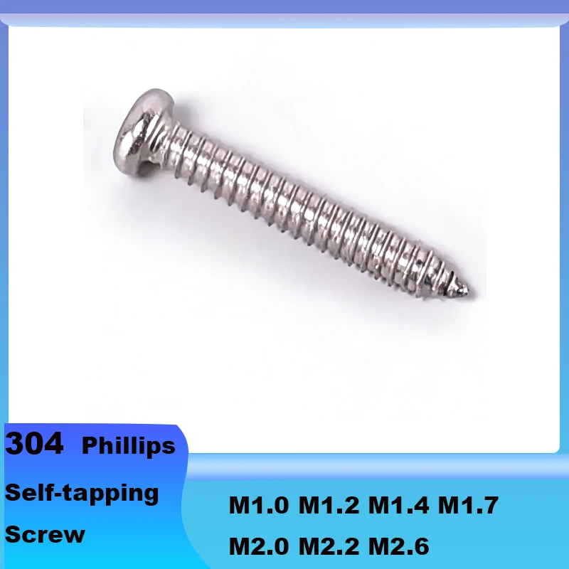 200~300pcs 304 Stainless Steel Cross Recessed Phillips Round Pan Head Self-tapping Wood Screw M1.0 M1.2 M1.4 M1.7 M2.0 M2.2 M2.6
