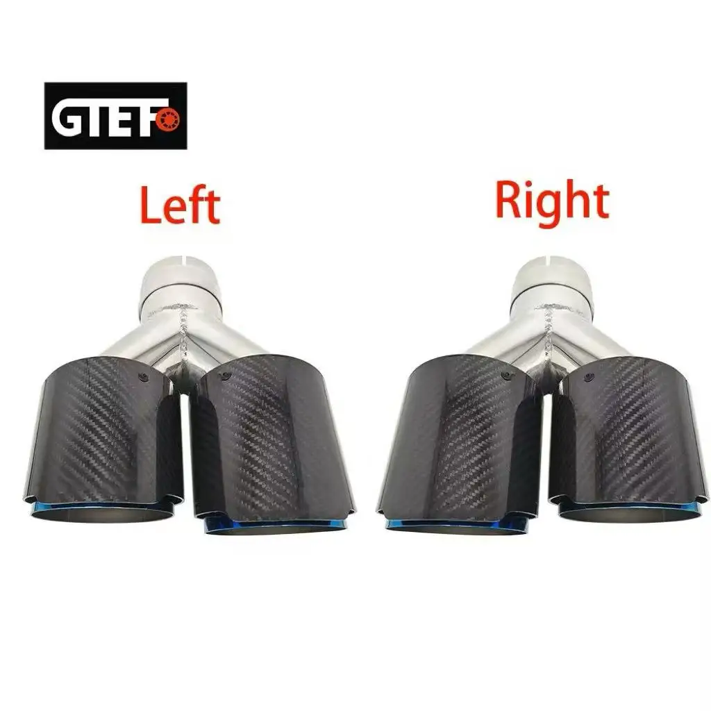 GTEFO 2 pièces en Fiber de carbone bleu acier inoxydable brillant double embouts d'échappement en forme de Y pièces de Performance Terminal silencieux d'échappement