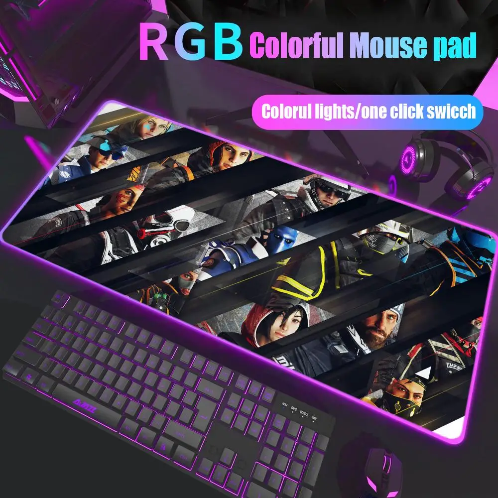 

R6 Mouse Pad Gamer Rgb Desk Mat Back Light Led R-Rainbow Six Siege Mousepad Setup Gaming Accessories Deskmat Big Mousepepad Back