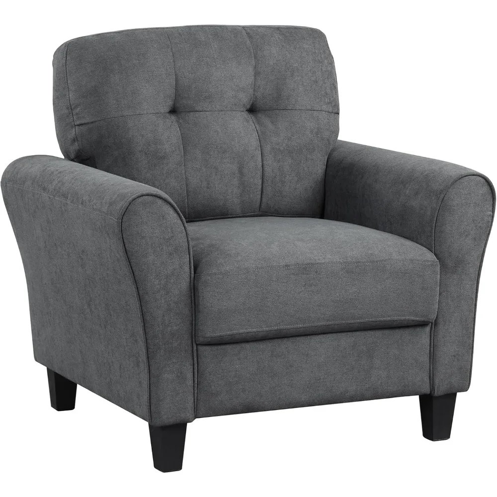 Modern Mid-Century Accent Chair - Linen Living Room Chair with Tufted Back, 7