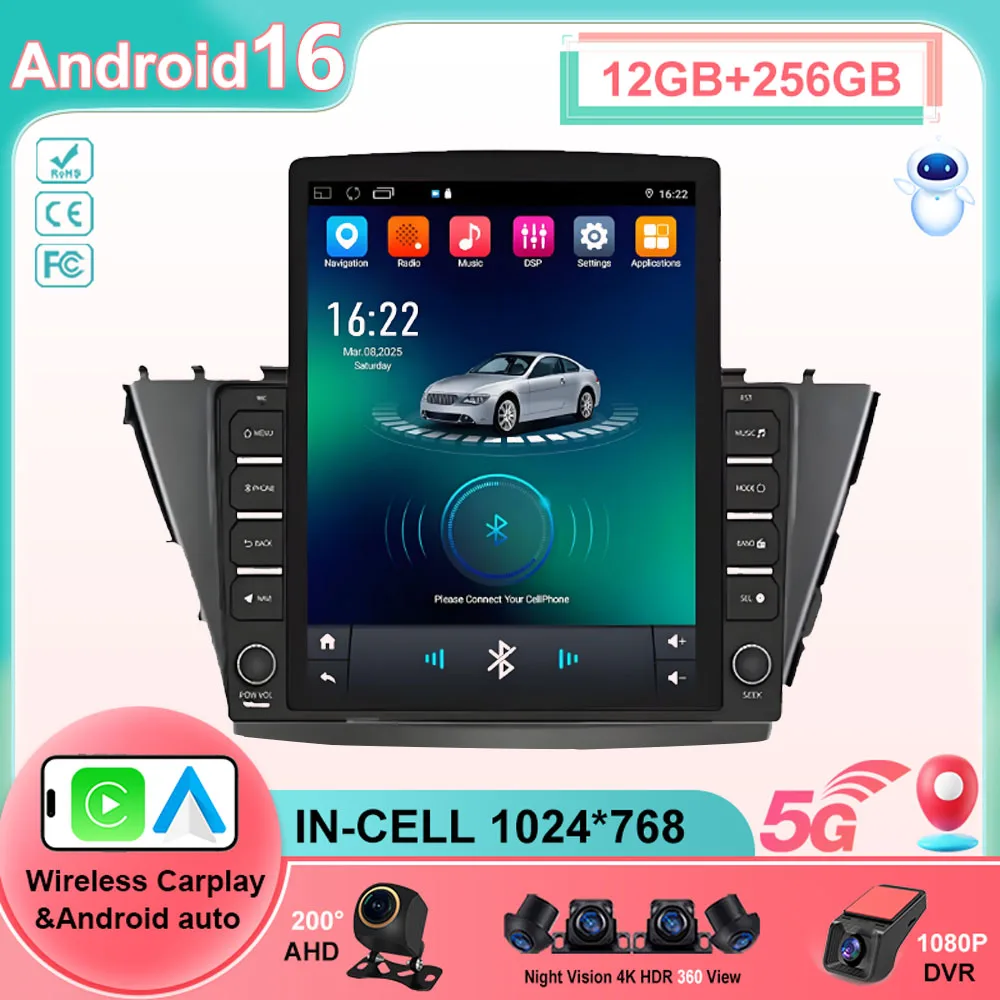 Para toyota prius plus v alpha rhd 2012- 2017 android 16 carplay auto gps rádio do carro navegação multimídia player de vídeo estéreo dvd