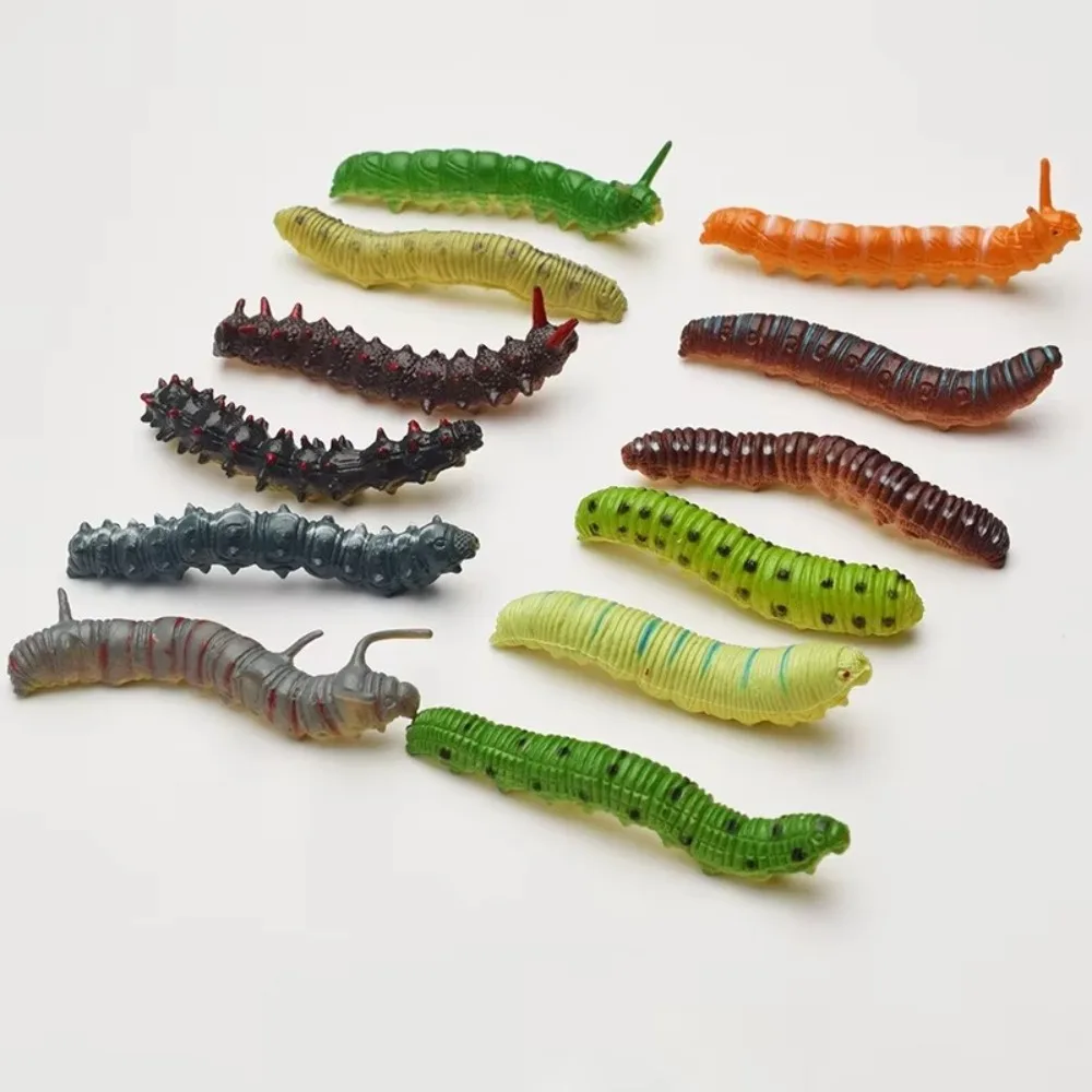 12 Pcs/Set Funny Mini Simulation Caterpillar Plastic Lifelike Simulation Insect Simulation Animal Model Kids Gifts,Toys Games