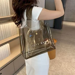 Jelly Handbag for Women Tote Bag Reusable Waterrproof PVC Shoulder Bags Casual Letter Printed Fashion Durable Gift Shopping Bags