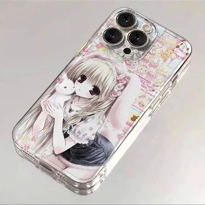 

luxury cute Bunny eared girl Soft Phone Case For iPhone 11 12 13 14 15 16 17 Pro Max Plus cartoon rabbit shockproof Back Cover﻿