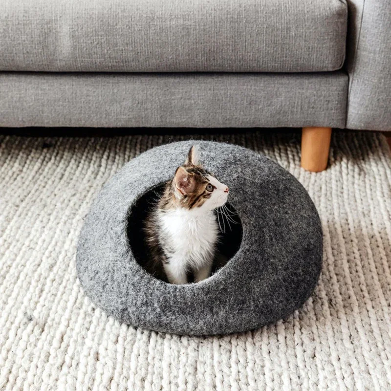 New Pet Cats Bed  Handcrafted Felted Wool Washable Waterproof pet furniture Premium Wool Felt Kitten Cave Fade Small Pet House