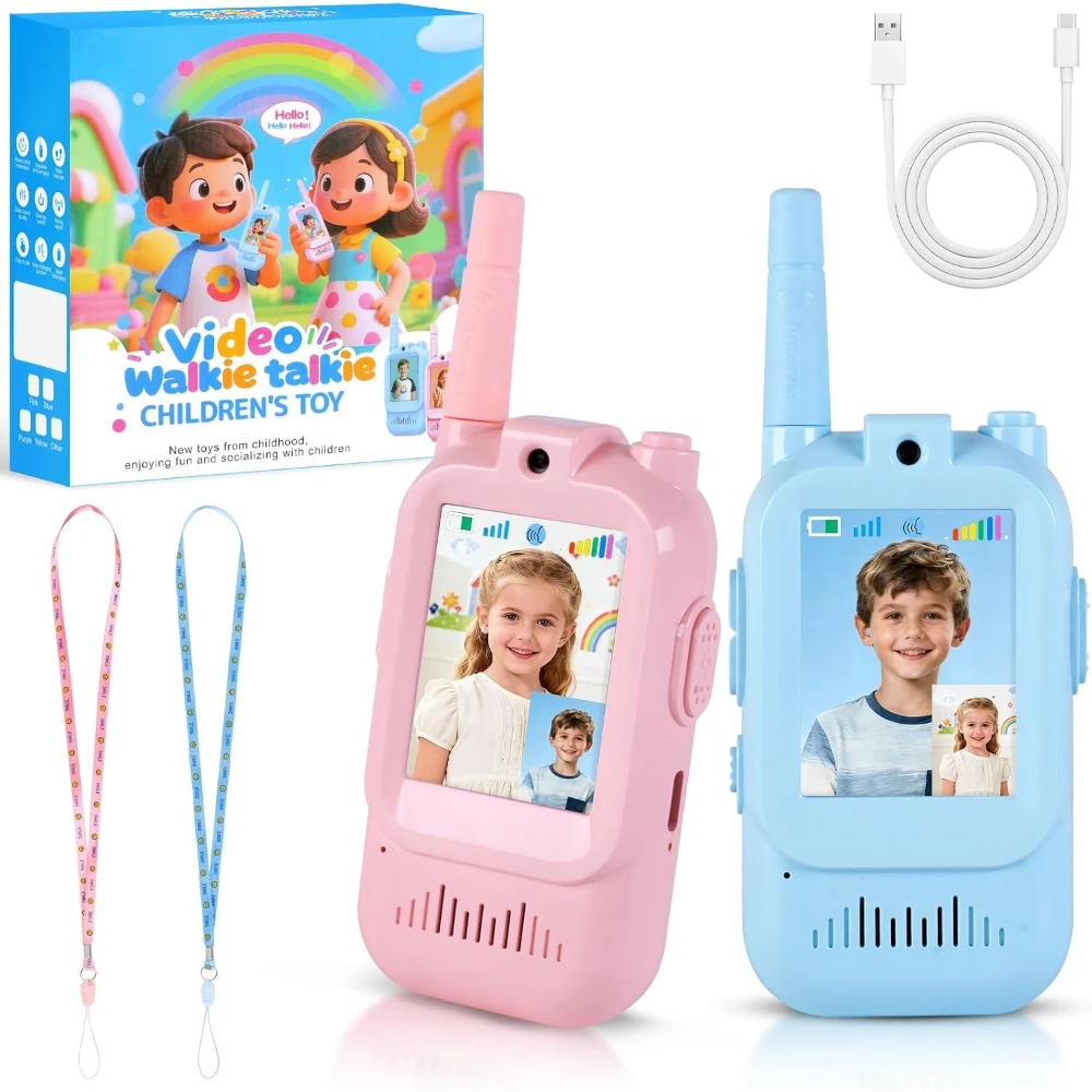 2個セット-充電式子供用トランシーバー-hdカメラ付き-長距離双方向無線おもちゃ-室内キャンプやハイキングに最適なインタラクティブギフト