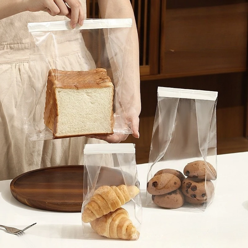 Clear plastic toast bread bag Baked bread sliced croissant mochi wire curled self-sealing bag