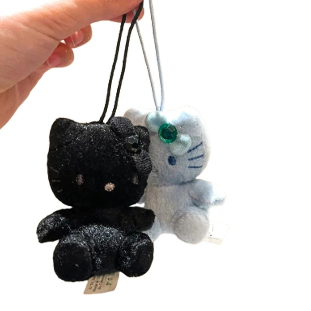 Sanrio Hello Kitty Plush Keychain Handmade Black Women Fashion Toys Case Bag Pendant Accessories Cute Buckle Ring Hook Gifts