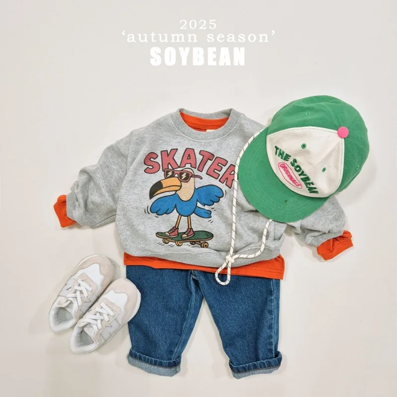 2025 Autumn New Children Casual Sweatshirt Boys Girls Cute Cartoon Print Pullover Baby Long Sleeve Tops Cotton Kids Clothes