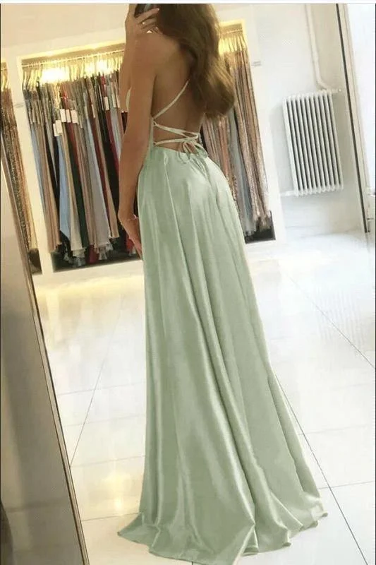 Women Evening Dress 2023 A-line Long Satin Elegant Wedding Prom Gowns Spaghetti Straps Sexy Slit Party Dresses robe de soirée