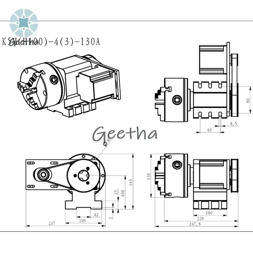 CNC A 4th Axis Rotary Axis NEMA34 86 Stepper Motor CNC Indexing Head 3/4 Jaws 130MM Chuck Center Height 100MM Engraving Machine