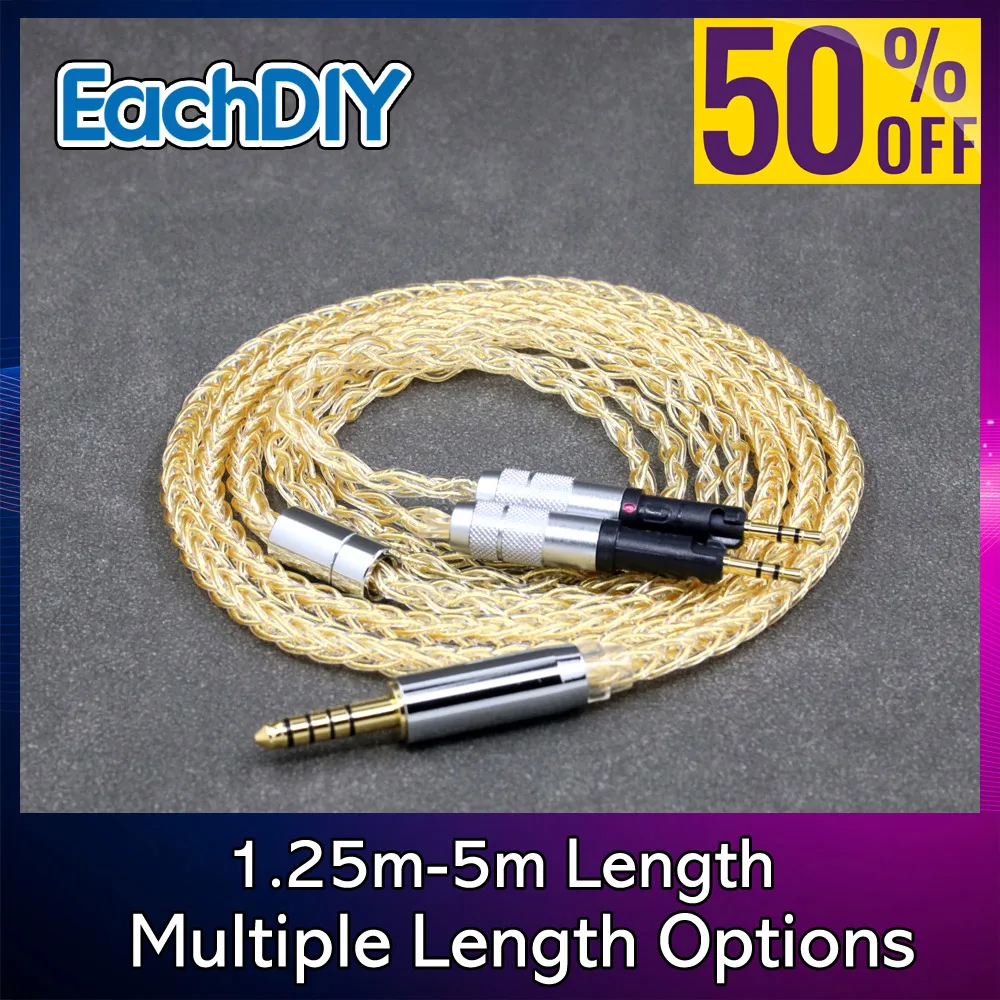 7n 24k Plated 8 Core Gold Pure 99% Silver Earphone Cable For Audio-Technica ATH-R70X headphone 8434