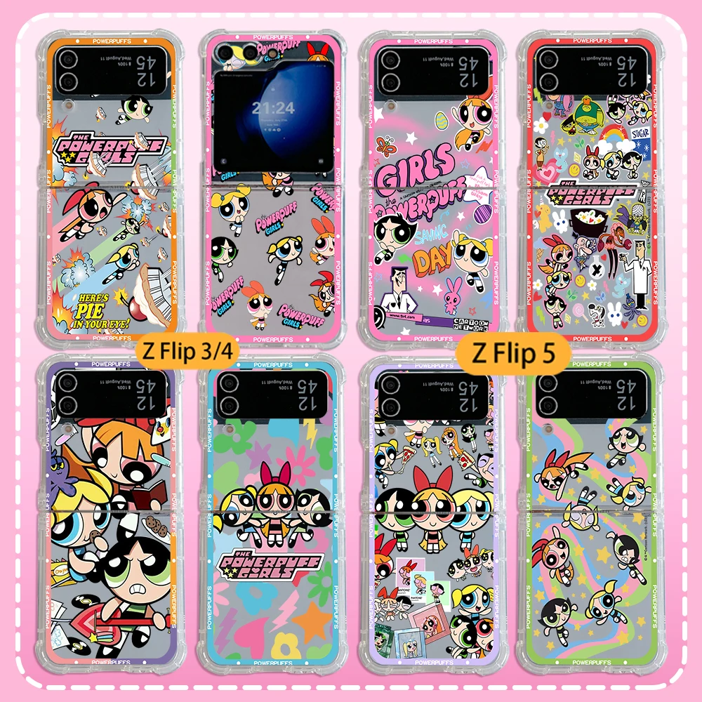 Cartoon P-Powerpuffs G-Girls Phone Case for Samsung Galaxy Z Flip 3 4 Z Flip 5 Z Fold 4 5G PC Soft Anti-fall Cover Girls Gifts