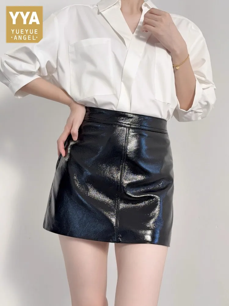 

Women Fashion Genuine Leather Skirts High Waist Slim Fit Side Zipper Office Lady Real Sheepskin Above Knee Mini Wrap Skirt 4XL