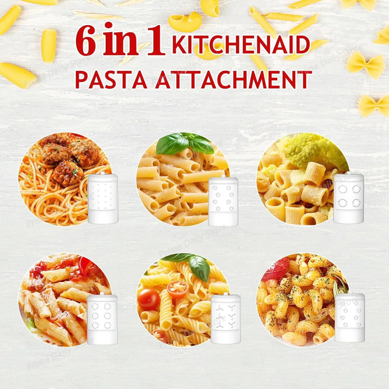 6-in-1 Stand Mixer Pasta Attachment, Pasta Press Accessory for Homemade Spaghetti, Macaroni and pasta Noodles