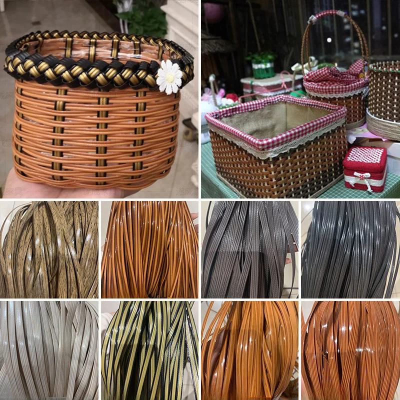 500g About 70m Thicker Flat PE Synthetic Rattan Material For Weaving Basket Chair Sofa Table Repair DIY Craft Plastic Material