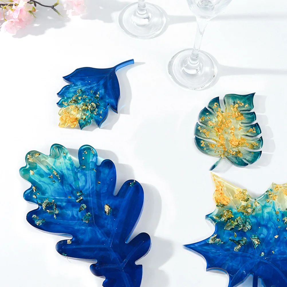 

2pcs Silicone Coaster Mold Leaf Shaped Epoxy Resin Casting Mold For Diy Home Decor White Durable Easy Clean Tray Desktop