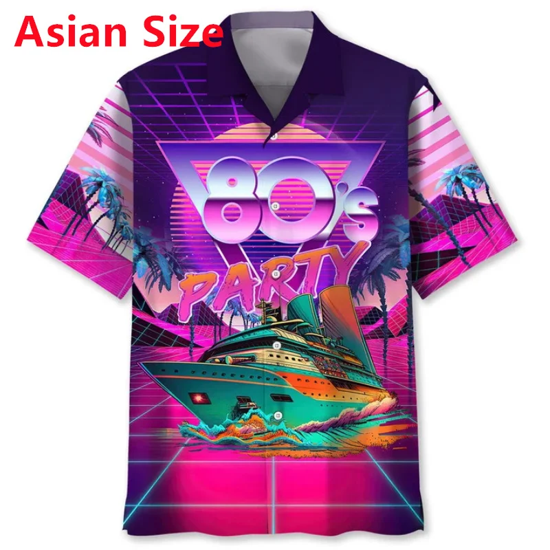 

Повседневные рубашки в стиле ретро 80-х с 3D принтом и коротким рукавом для мужчин, летние рубашки на пуговицах в стиле хип-хоп, рок, Гавайи, блузка, уличная одежда