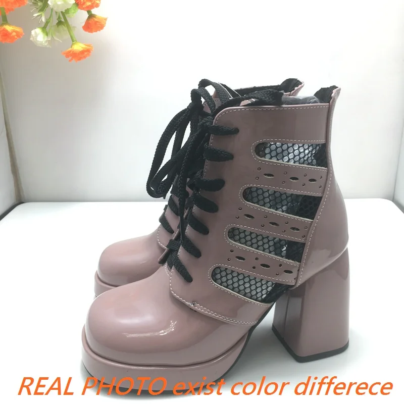 REAVE CAT Fashion Women Ankel Boots Toe Block Heels Platform Lace Up Size 42 43 Leisure Daily stivaletti estivi femminili