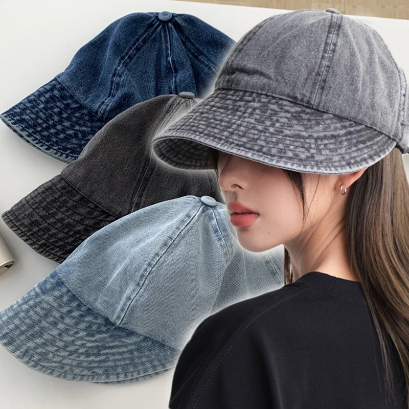 Summer Bucket Hat Women Washed Cowboy Fisherman Cap Portable Wide Brim Sun Hats Korean Makeup-free Visors Adjustable Simple Caps