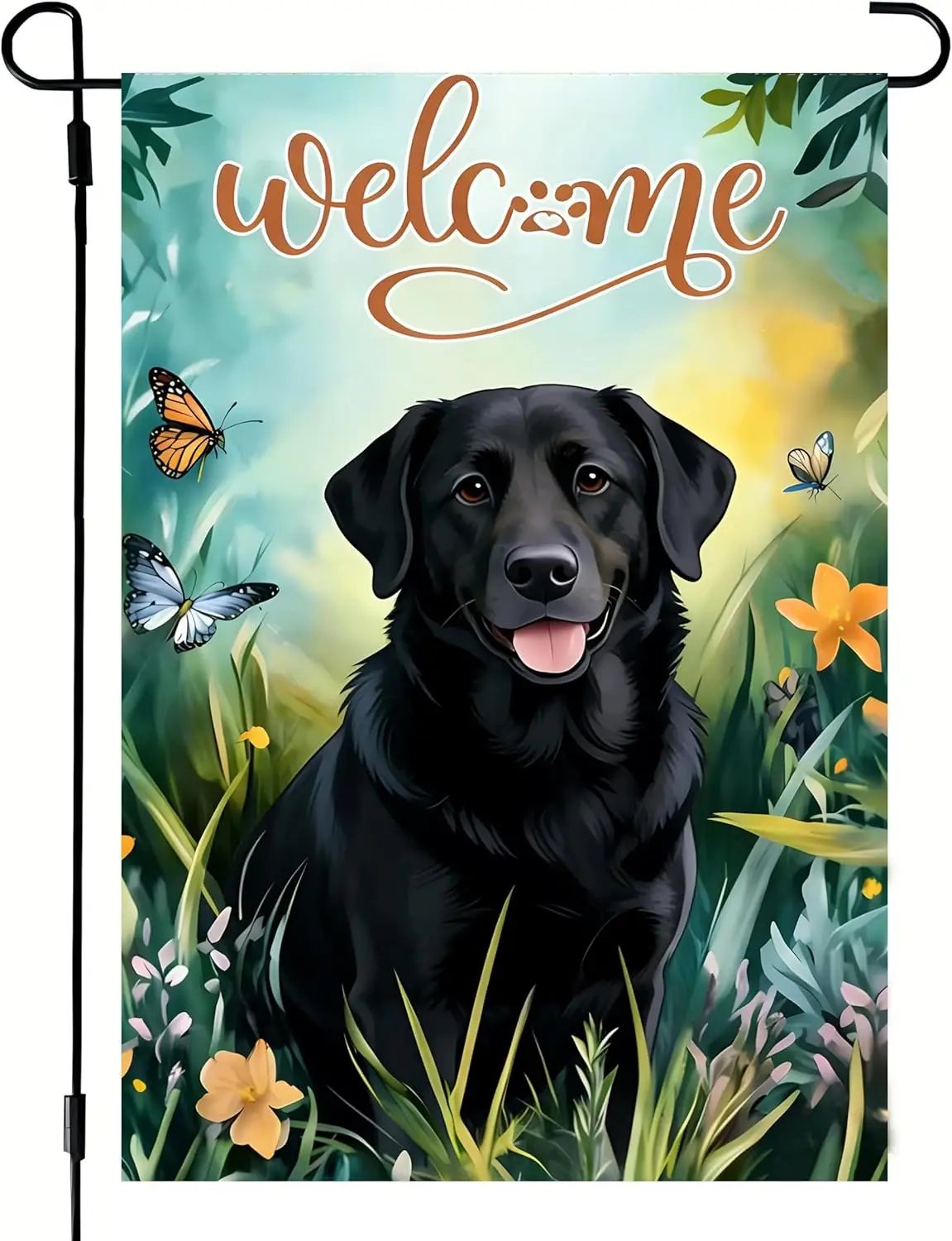 Spring Summer Black Lab Labrador Dog Garden Flags for Outside 12x18 Inch Double Sided, Small Burlap Seasonal Farmhouse Welco jjp
