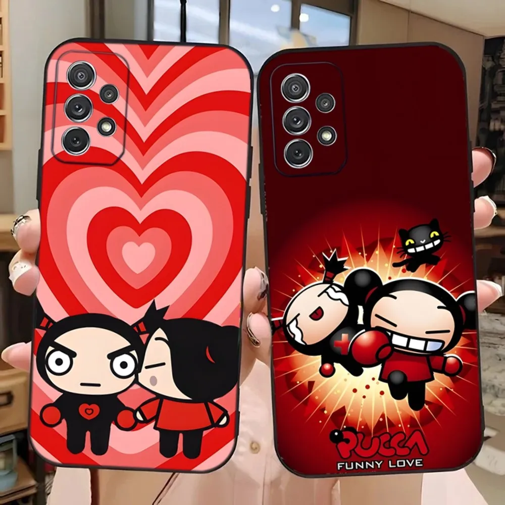 

Cute Chinese Doll Pucca Garu Phone Case For Samsung Galaxy A13,A21s,A22,A31,A32,A52,A53,A71,A80,A91 Soft Black Phone Cover