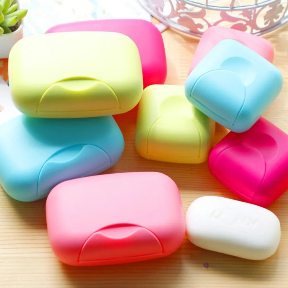 Caja de jabón de viaje portátil, contenedor para baño, cajas de jabón de plástico para el hogar con cubierta, tamaños pequeños/grandes, jabones de Color caramelo, soporte para platos