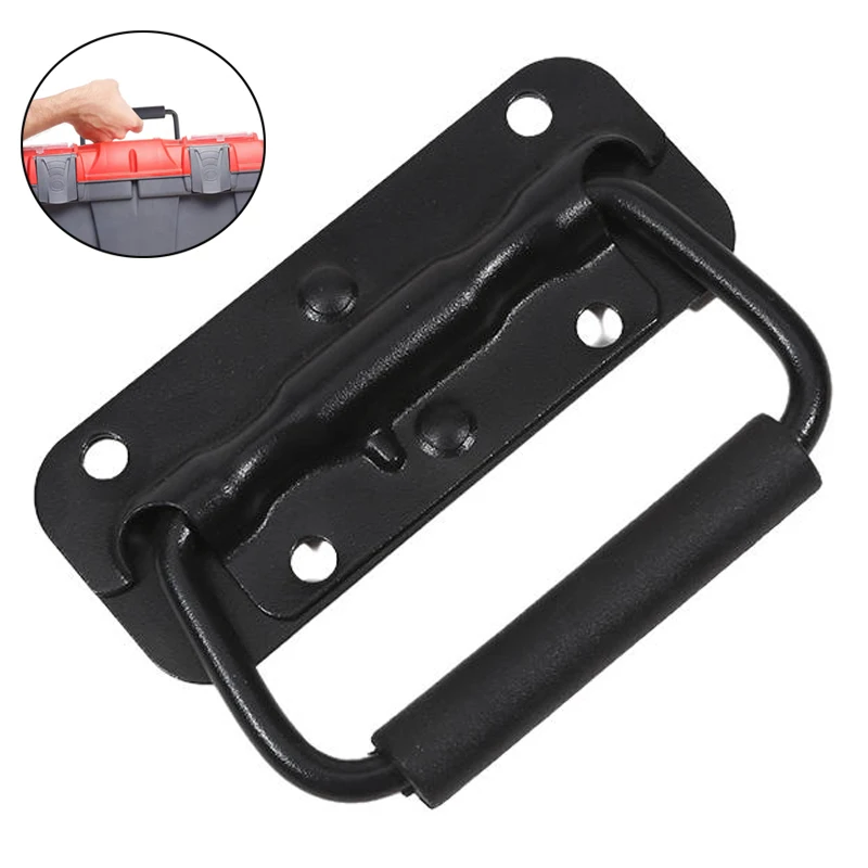 Iron Material Spring Handle Black Luggage Spring Handle Folding HandleTool Box Movable Ring Industrial Equipment Cabinet 3 Size