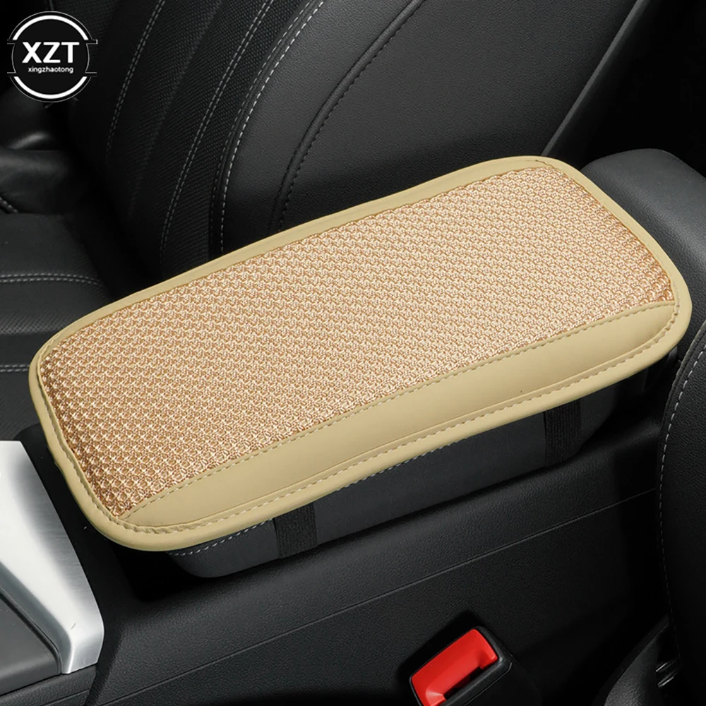 Universal Soft PU Leather Car Armrest Pad Breathable Ice Silk Mat Cushion Car Center Armrest Cover Arm Height Pad Four Seasons