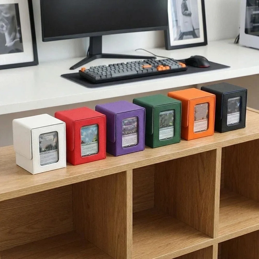 Picture 5: PU Window Collection Box Magnetic Closure Stain-resistant Card Deck Box Moisture-proof with Lid Trading Card Storage Box
