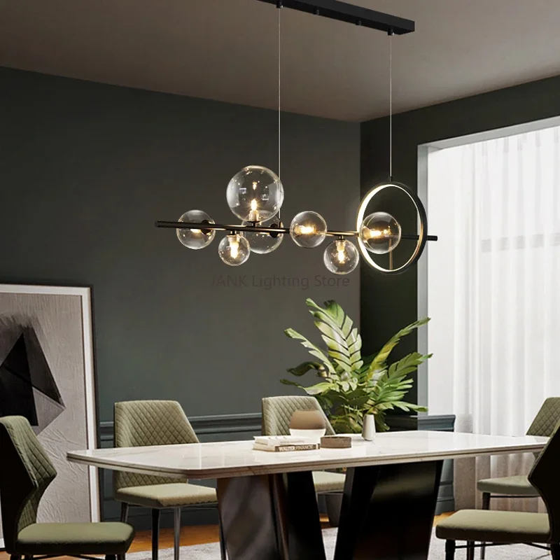 

Nordic Creative Maison Pendant Lights Modern Simple Strip Chandelier Restaurant Living Room Luxury Glass Bubble LED Decor