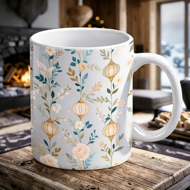 

Creative Floral Vine Lantern Ceramic Mug, Coffee Cup, Milk Cup, Office Tea Cup, Drinking Cup, Fade-Resistant, Gift for Friends
