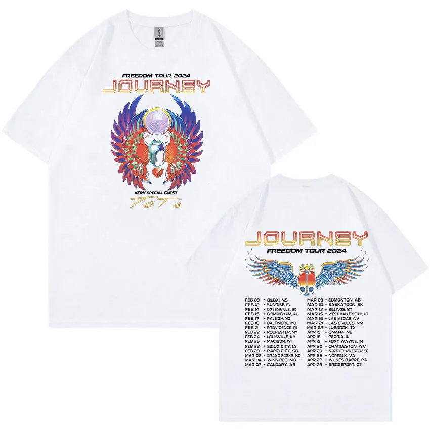 Journey Freedom 2024 Tour Concert Print T Shirts Man Women Hip Hop Retro Fashion T-Shirt Casual Oversized Cotton Tees Streetwear