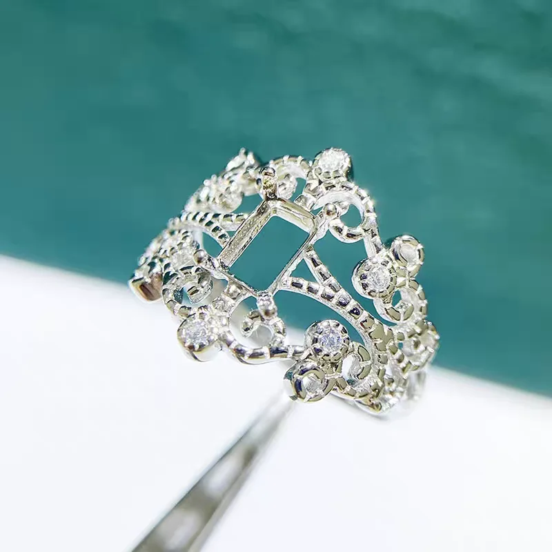 MeiBaPJ 4*6 مستطيل الحجر 925 فضة موضة حلقة حامل لتقوم بها بنفسك دعم فارغ للنساء غرامة مجوهرات Charm