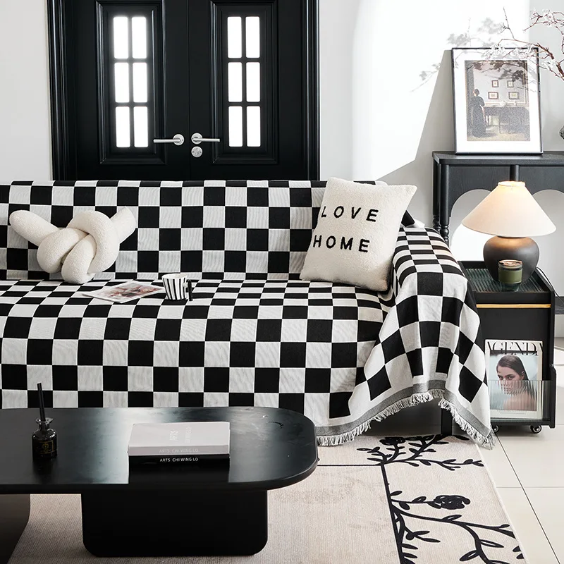 Modern Checkerboard Sofa Cover Home Decor Sofa Towel Washable Nordic Style Universal Slipcover for All Season Sofa Protection