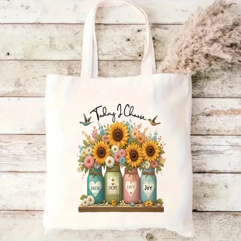 Sunflower Faith Quote Canvas Tote Bag Positive Print Handbag For Nature Lover Casual Everyday Use Daily Shopping,Commute,Travel