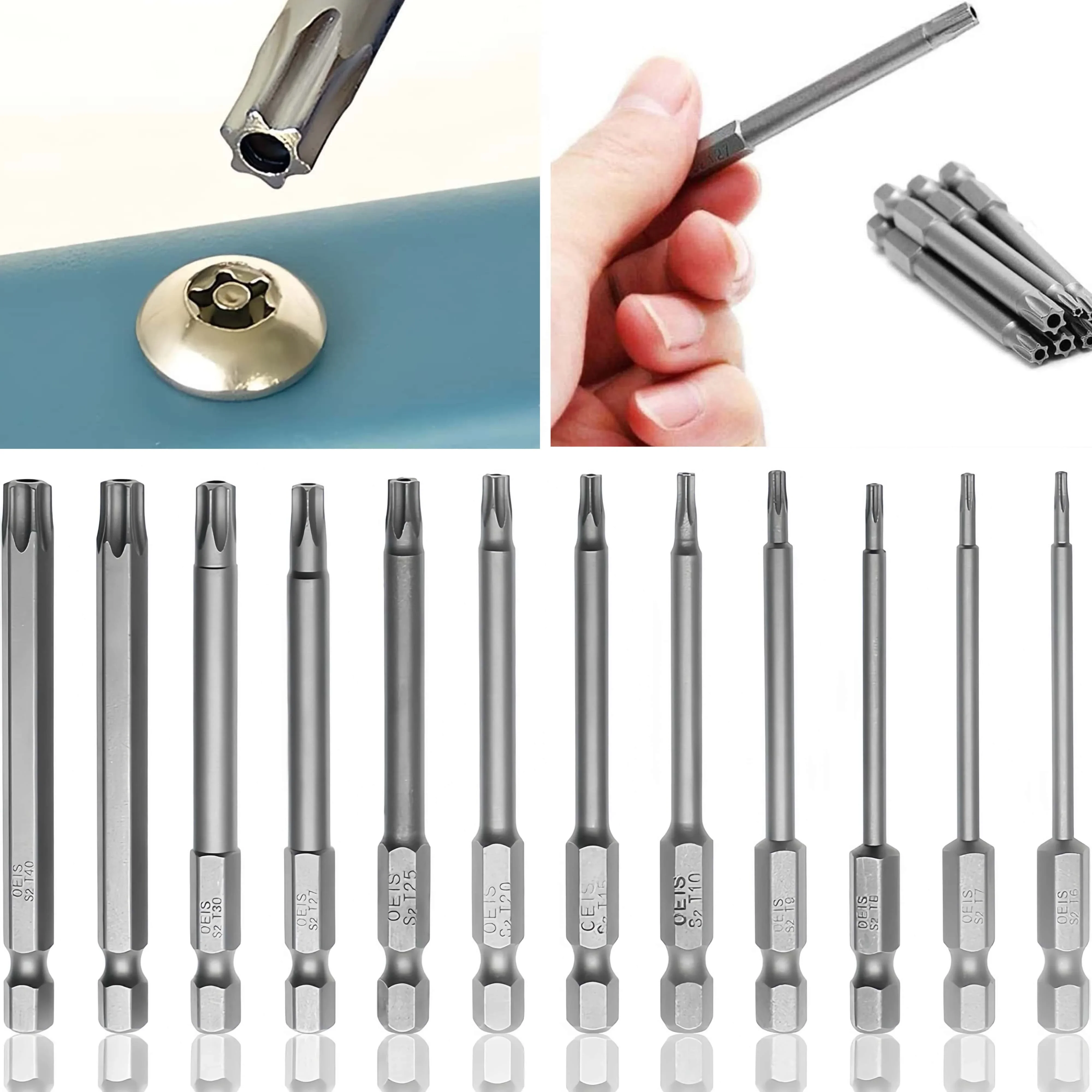 Torx-Sicherheits-Bit-Set, Schraubendreher-Bohrer-Set, 1/4 Zoll Sechskantschaft, 10,2 cm Länge, S2-Stahl, Torx-Schraubendreher-Bit-Set, 11/12 Stück Torx-Kopf