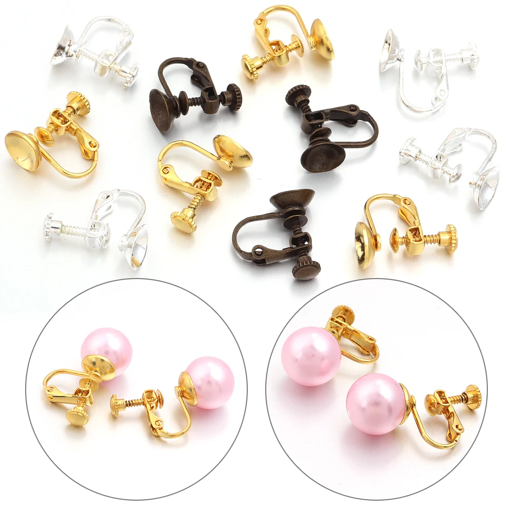 6pcs/lot Metal Ear Clip Earring Settings Clip-on Earring Base Blank Bezel Fit 10mm Beads For DIY Jewelry Making Accessories