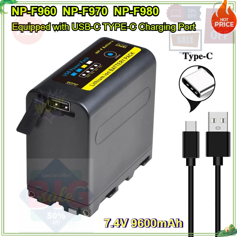 9600mAh NP-F980 NP-F970 NPF970 NPF960 Battery Power Bank for Sony DCR-VX2100 DSR-PD150 DSR-PD170 FDR-AX1 HDR-AX2000 HVR-HD1000U